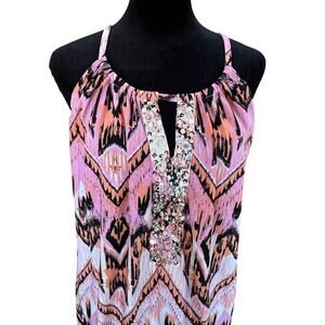 INC multicolor halter top, with sequins by V-neck, women's size XL